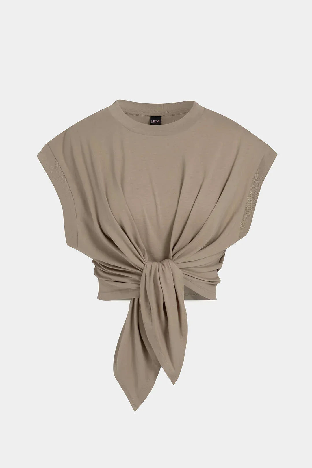 Tie Front Ruched Cotton T-Shirt
