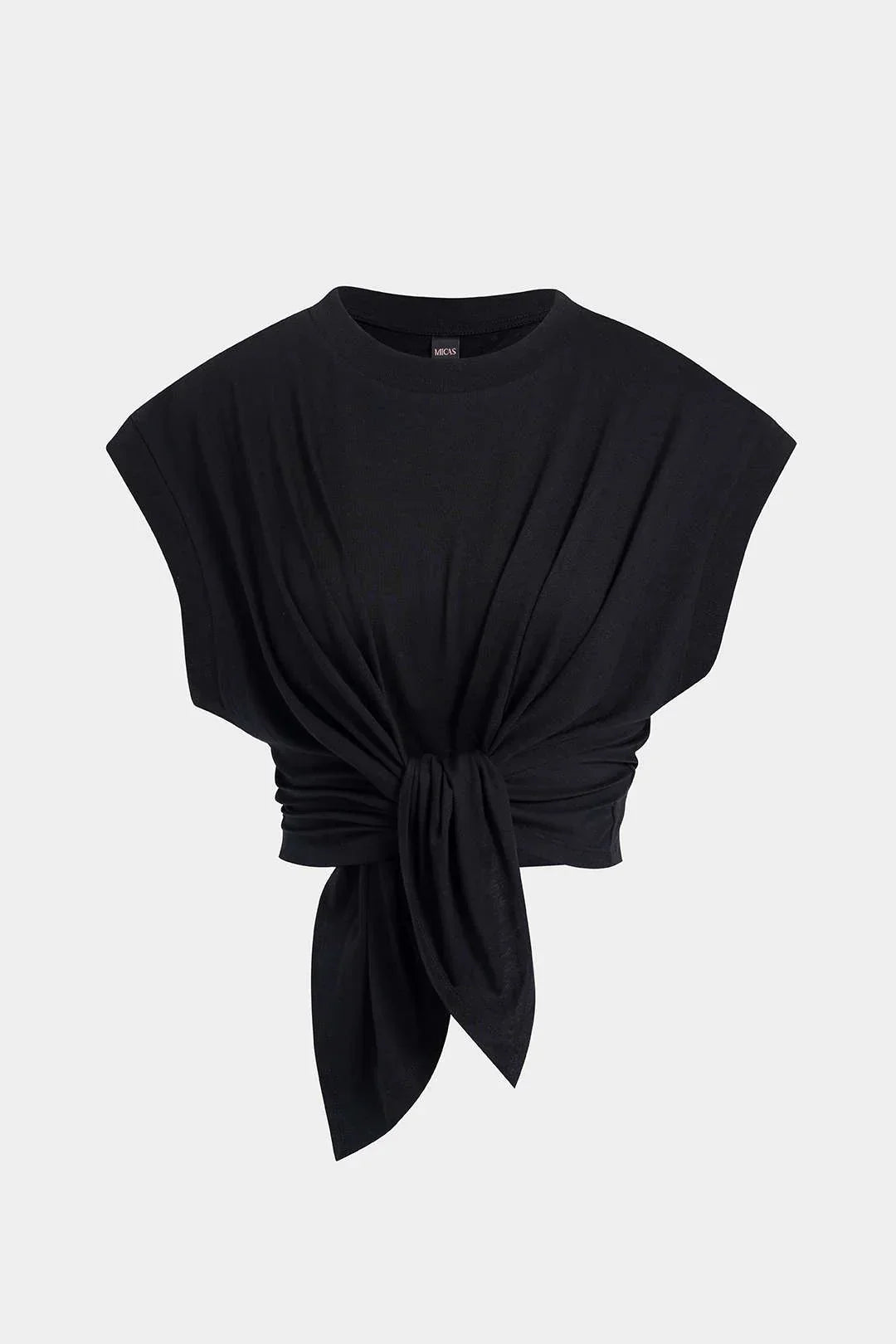 Tie Front Ruched Cotton T-Shirt