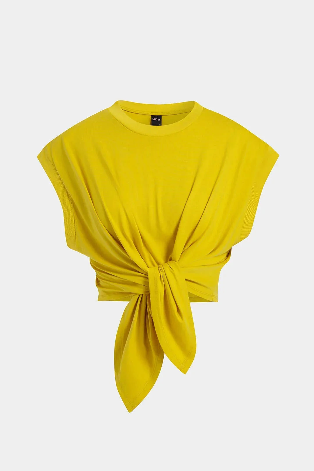 Tie Front Ruched Cotton T-Shirt