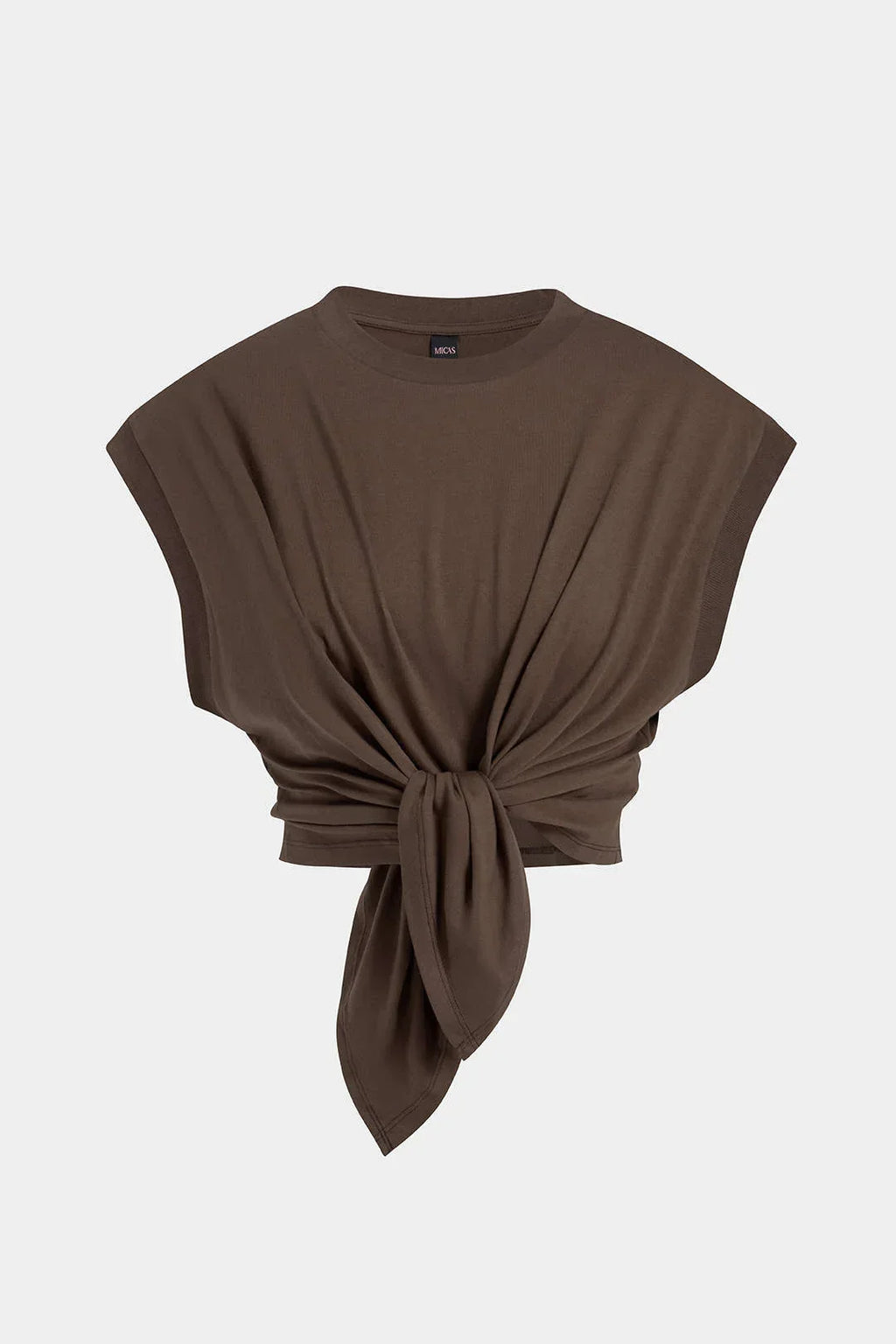 Tie Front Ruched Cotton T-Shirt
