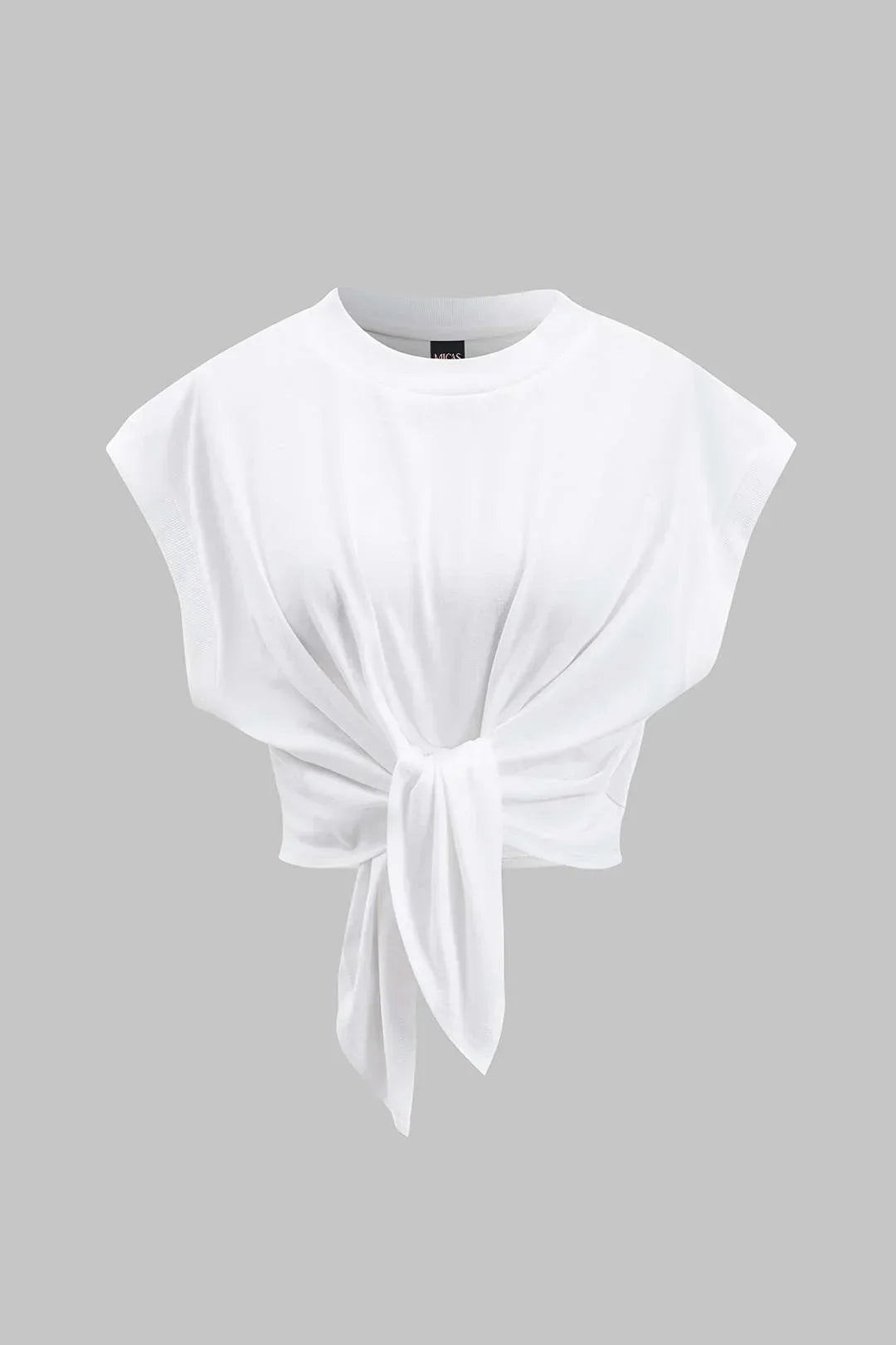 Tie Front Ruched Cotton T-Shirt