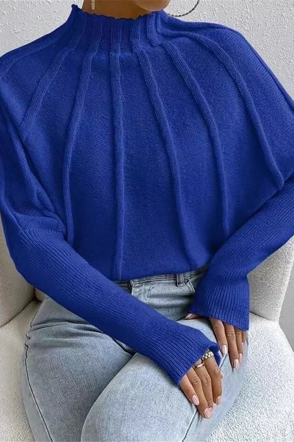 Turtleneck Batwing Sleeve Textured Knit Sweater