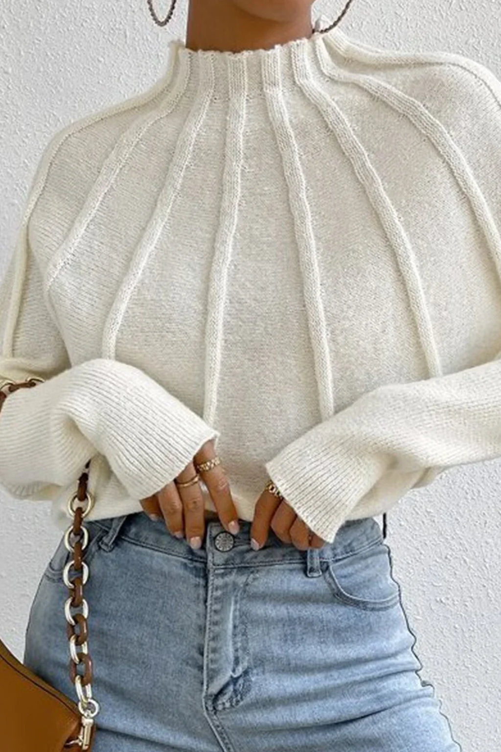 Turtleneck Batwing Sleeve Textured Knit Sweater