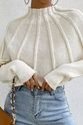 Turtleneck Batwing Sleeve Textured Knit Sweater