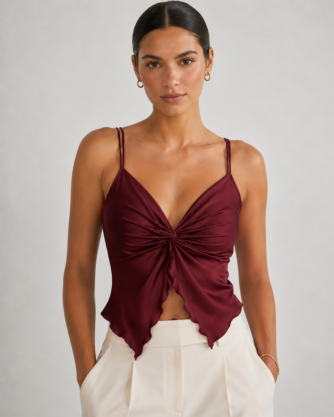 Twist Front Open Back Knit Crop Top