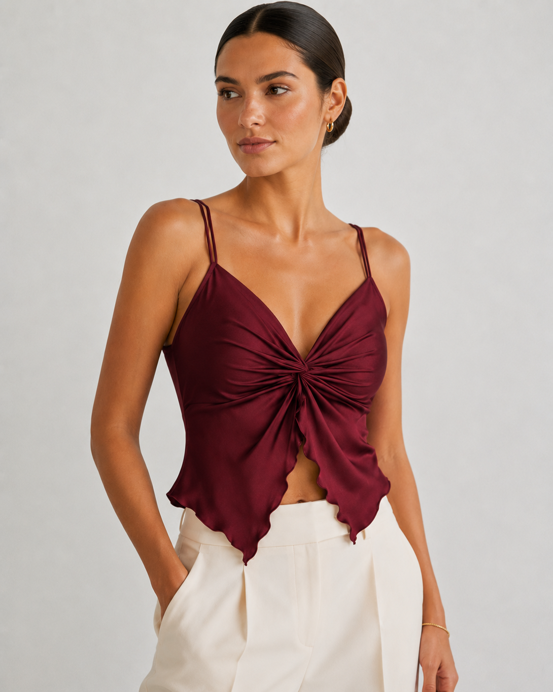 Twist Front Open Back Knit Crop Top