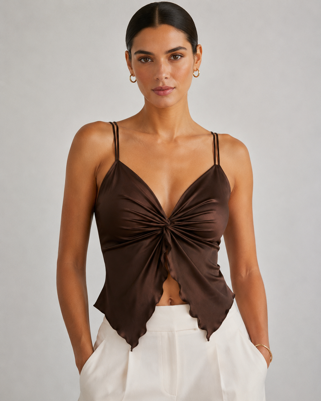 Twist Front Open Back Knit Crop Top
