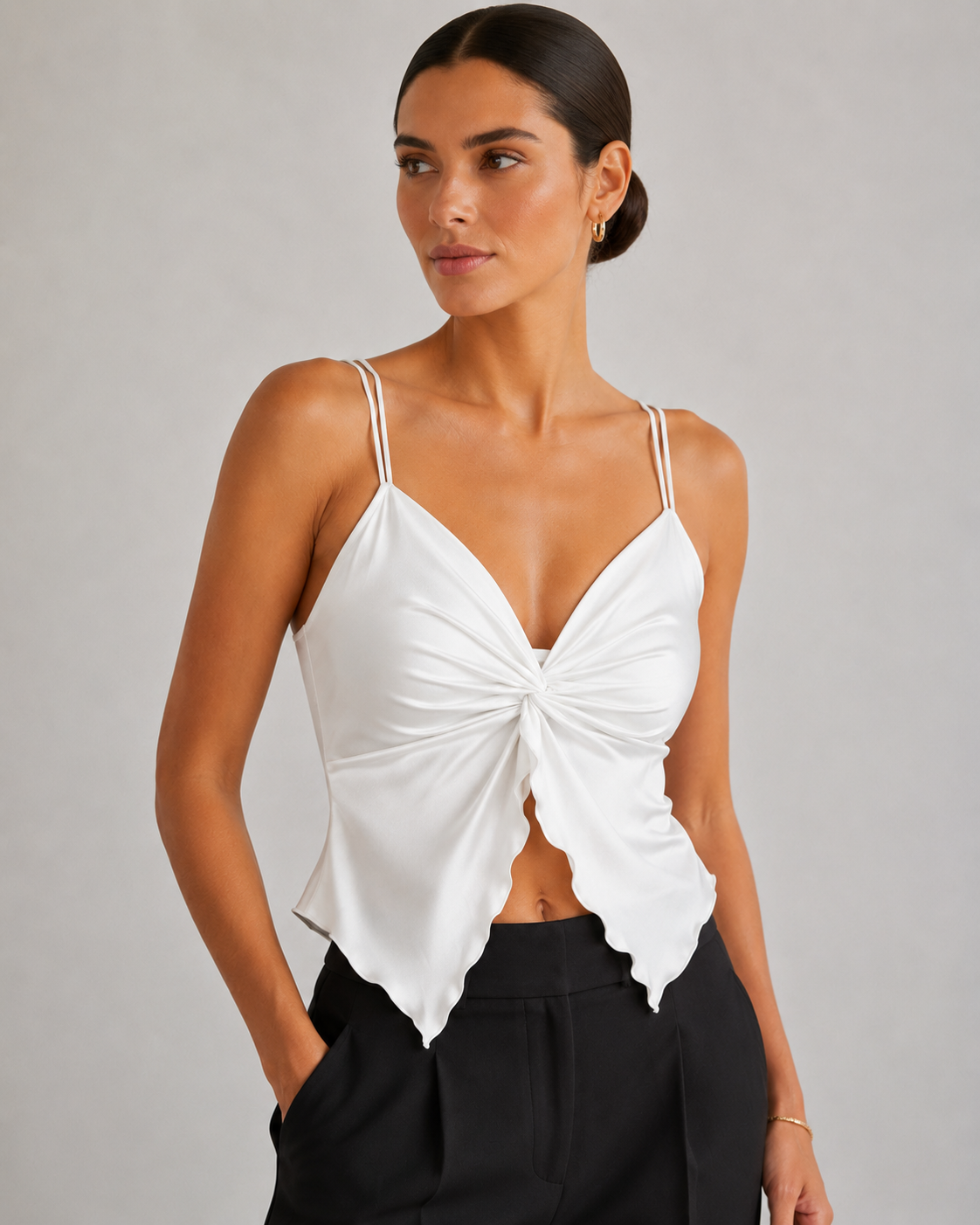 Twist Front Open Back Knit Crop Top