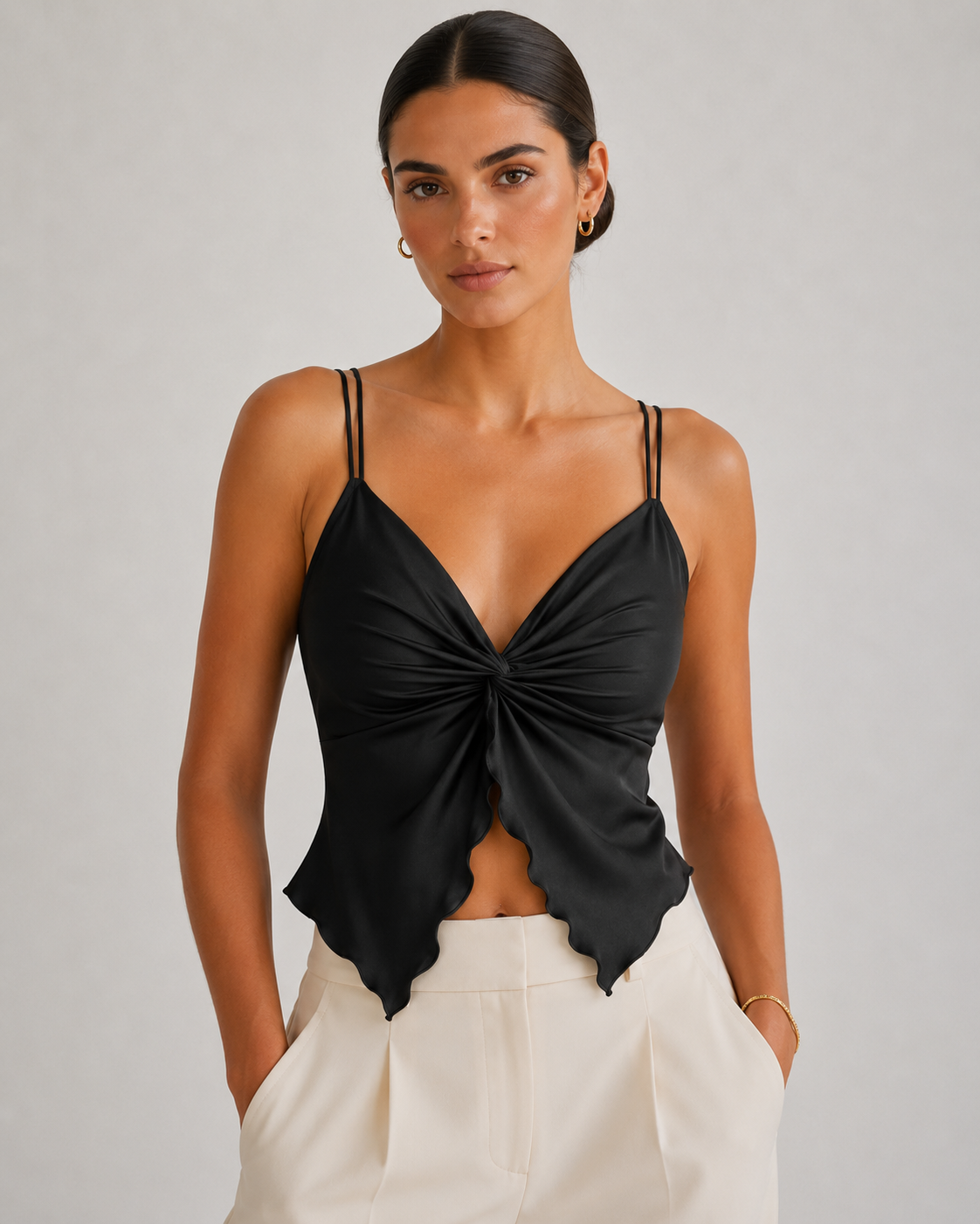 Twist Front Open Back Knit Crop Top