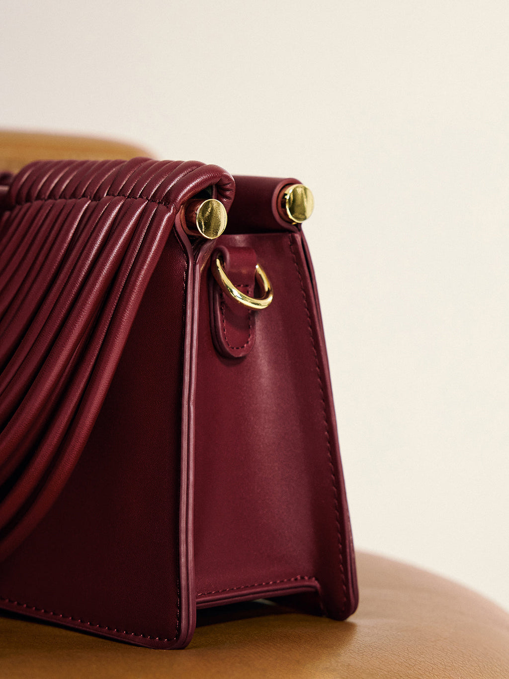Vegan Leather Handbag with Curved Striped Handle