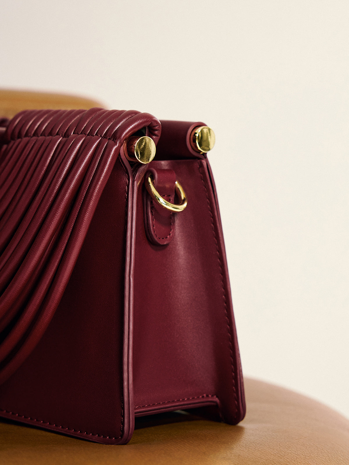 Vegan Leather Handbag with Curved Striped Handle