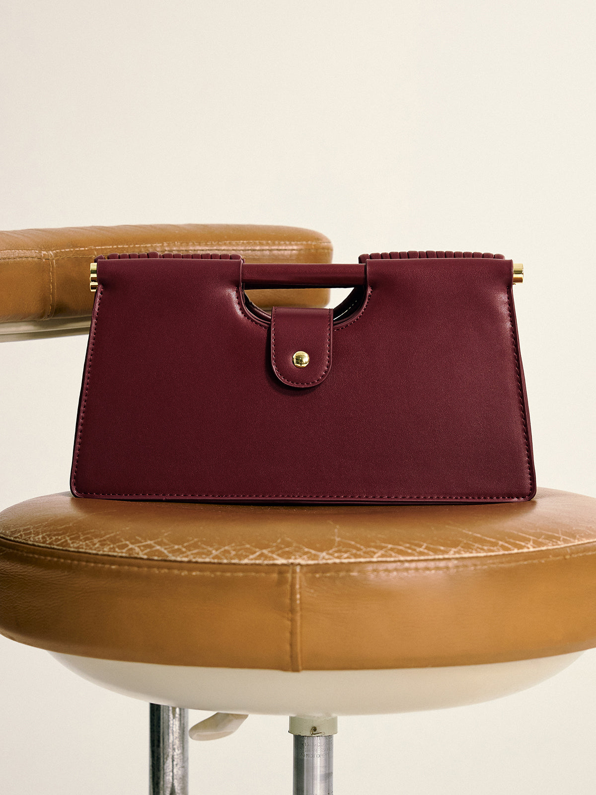 Vegan Leather Handbag with Curved Striped Handle