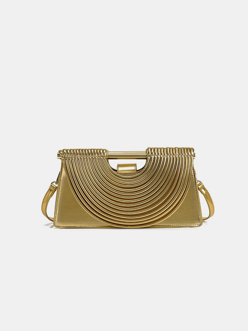 Vegan Leather Handbag with Curved Striped Handle