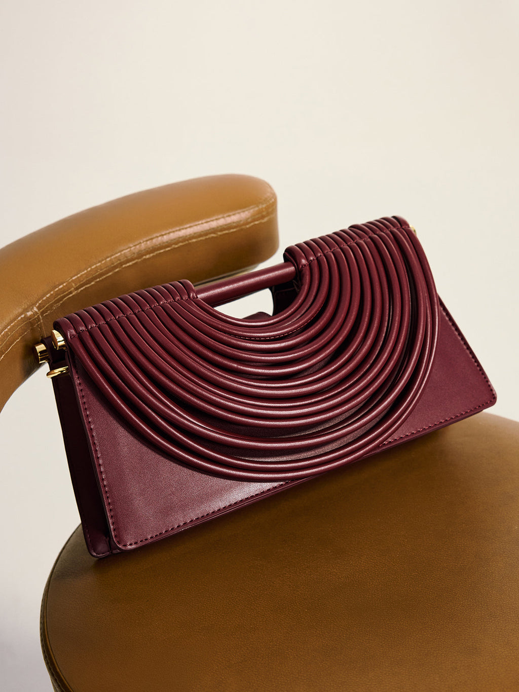 Vegan Leather Handbag with Curved Striped Handle
