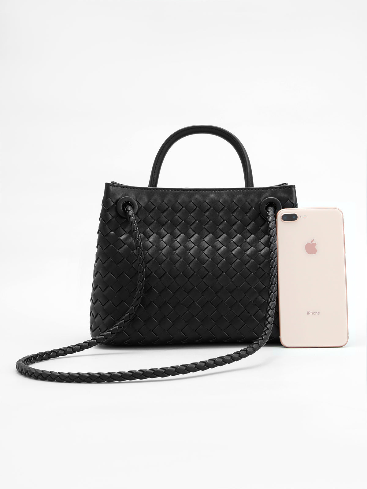 Vegan Leather Handbag with Twisted Metal Handle