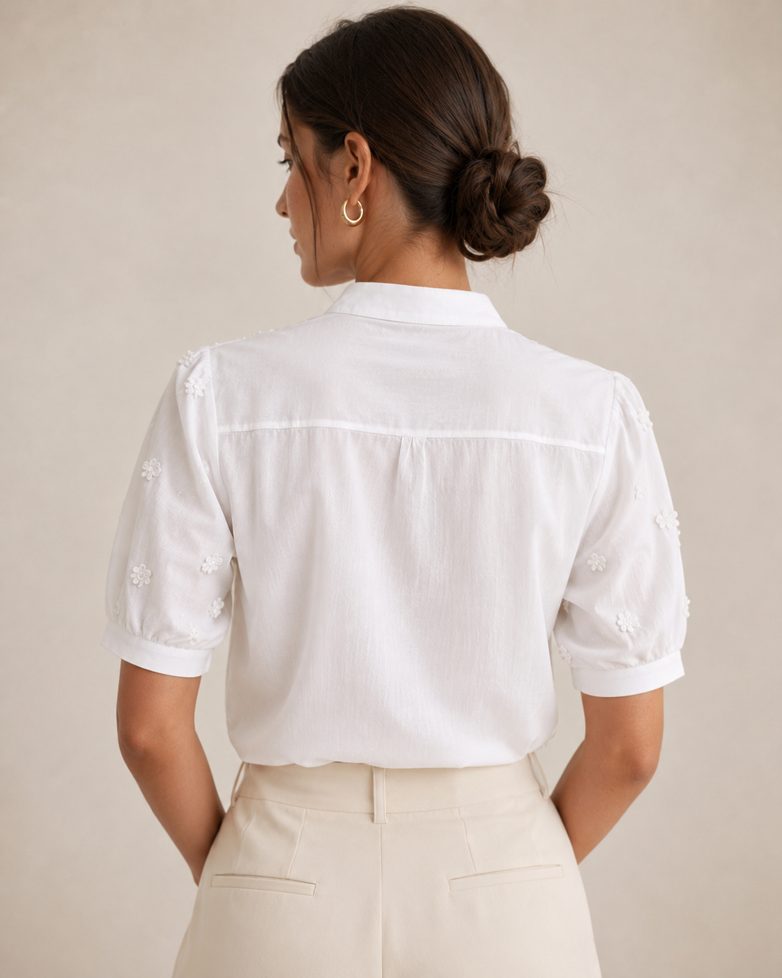 White Crochet Eyelet V-Neck Short Sleeve Blouse
