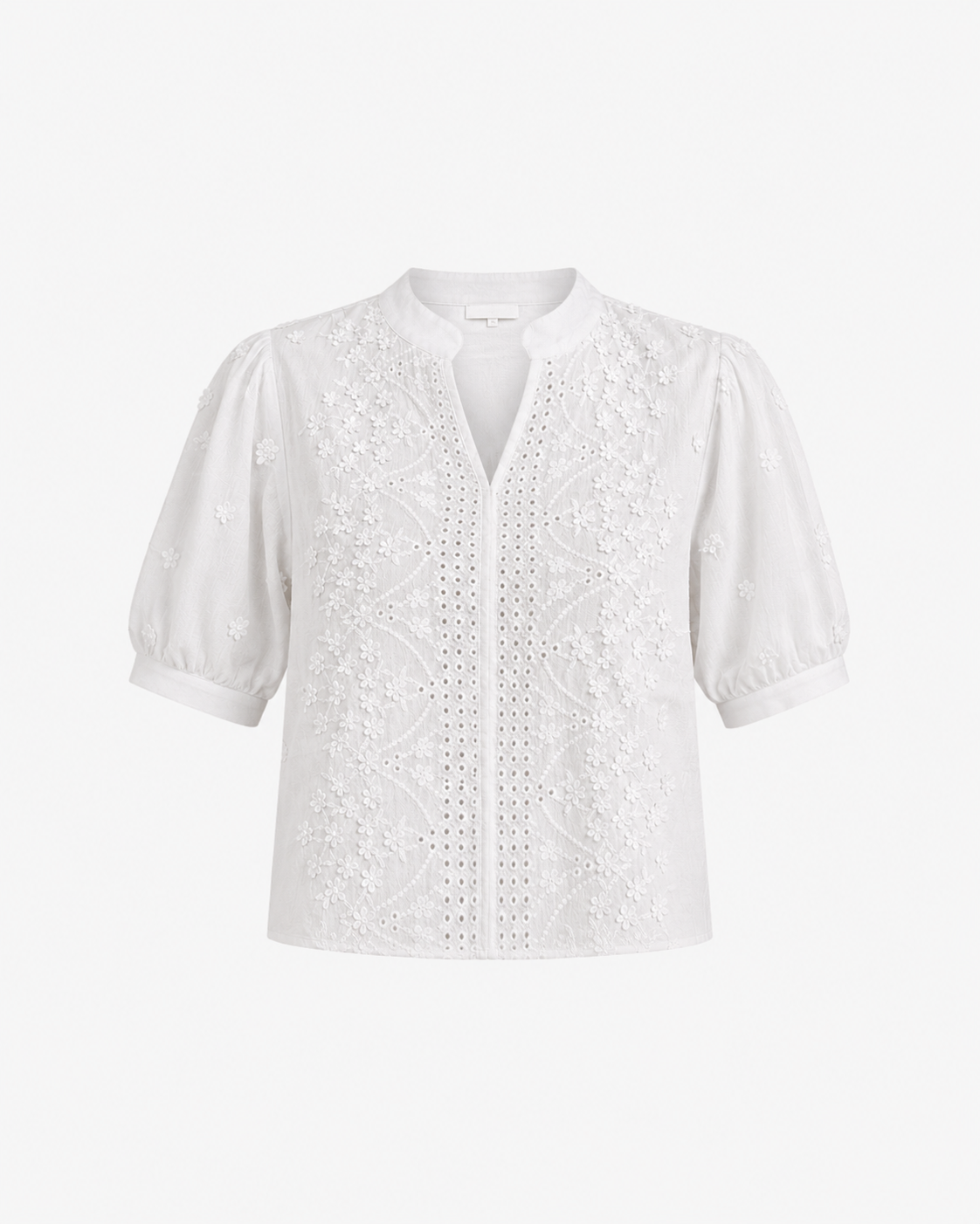 White Crochet Eyelet V-Neck Short Sleeve Blouse