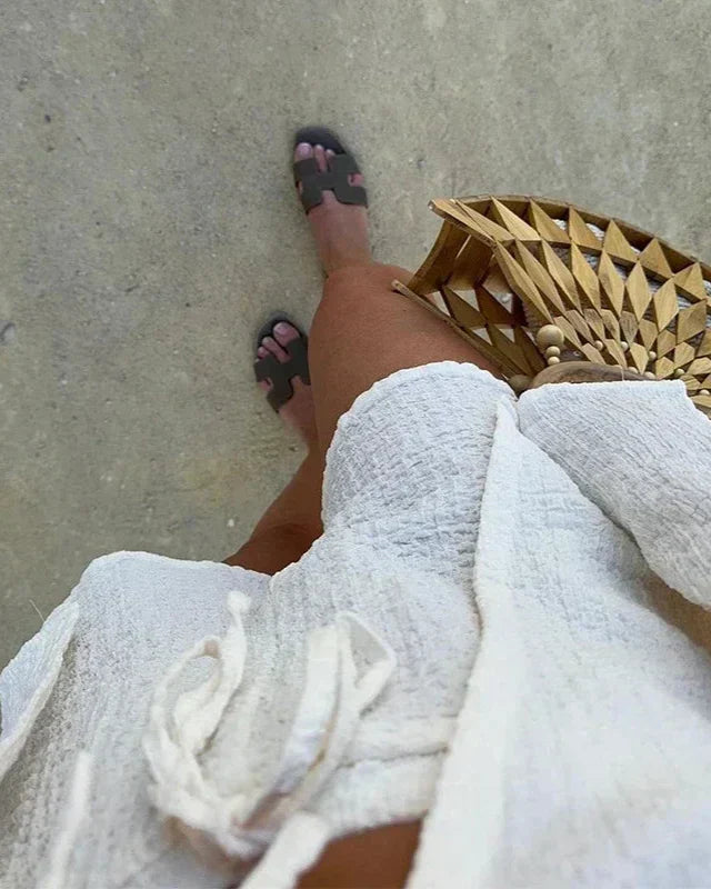 White Crochet Tie Front Top and Wide Leg Shorts Set