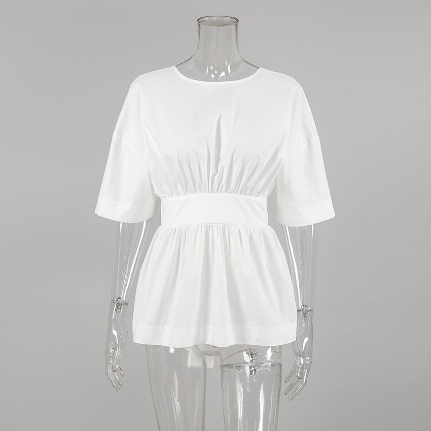 White Cropped Cotton Top with Tie Back