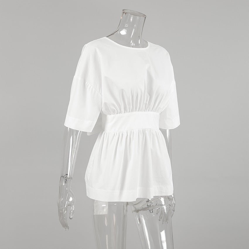 White Cropped Cotton Top with Tie Back