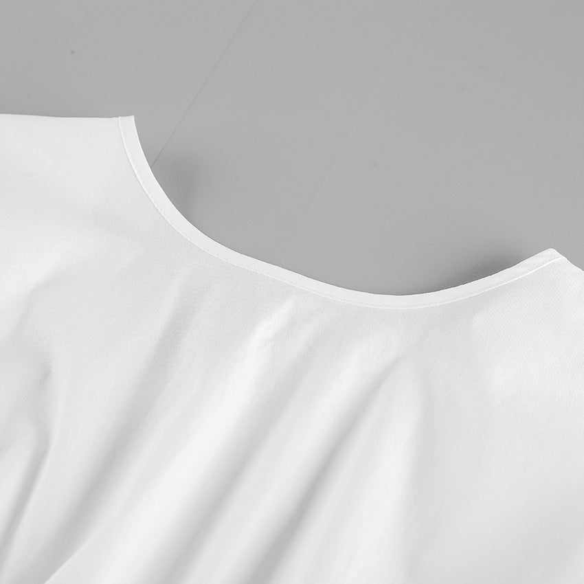 White Cropped Cotton Top with Tie Back