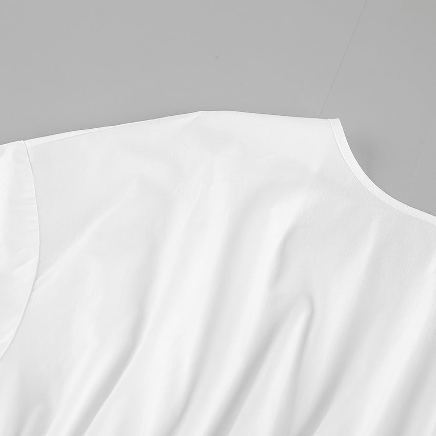 White Cropped Cotton Top with Tie Back