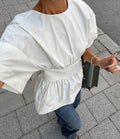White Cropped Cotton Top with Tie Back