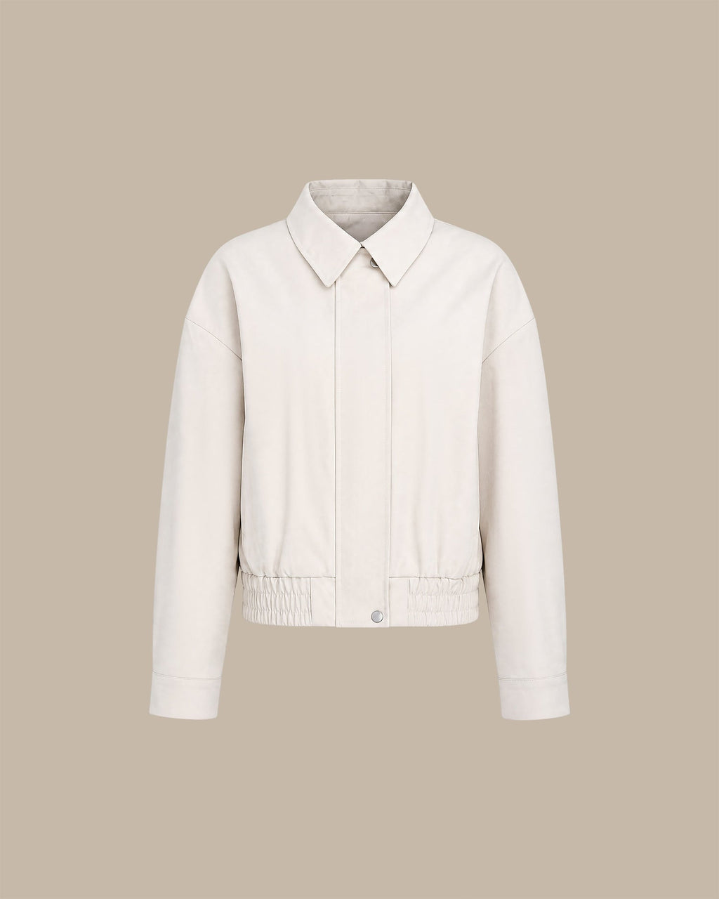 White Cropped Zip-Up Jacket with High Collar