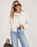 White Cropped Zip-Up Jacket with High Collar