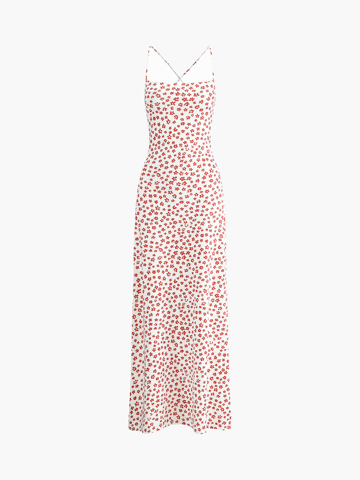 White Floral Jersey Maxi Dress with Crisscross Straps