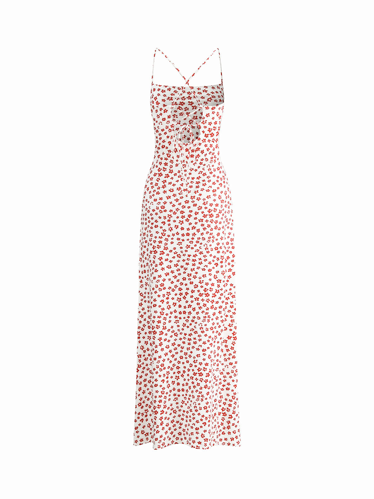 White Floral Jersey Maxi Dress with Crisscross Straps