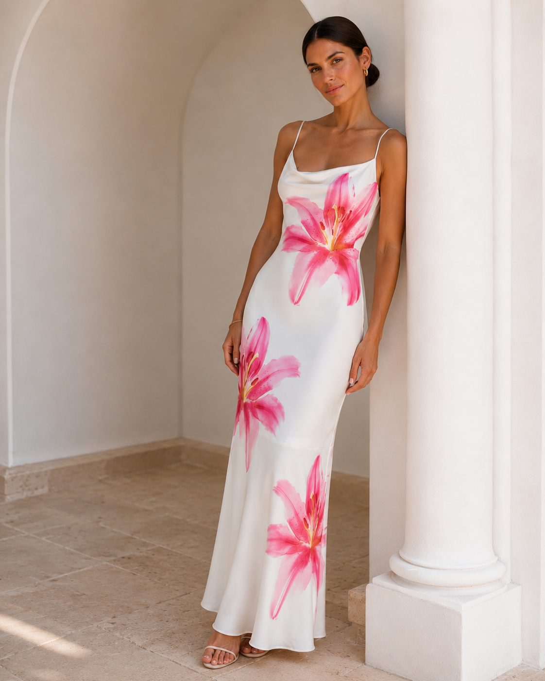White Floral Square Neck Bodycon Midi Dress