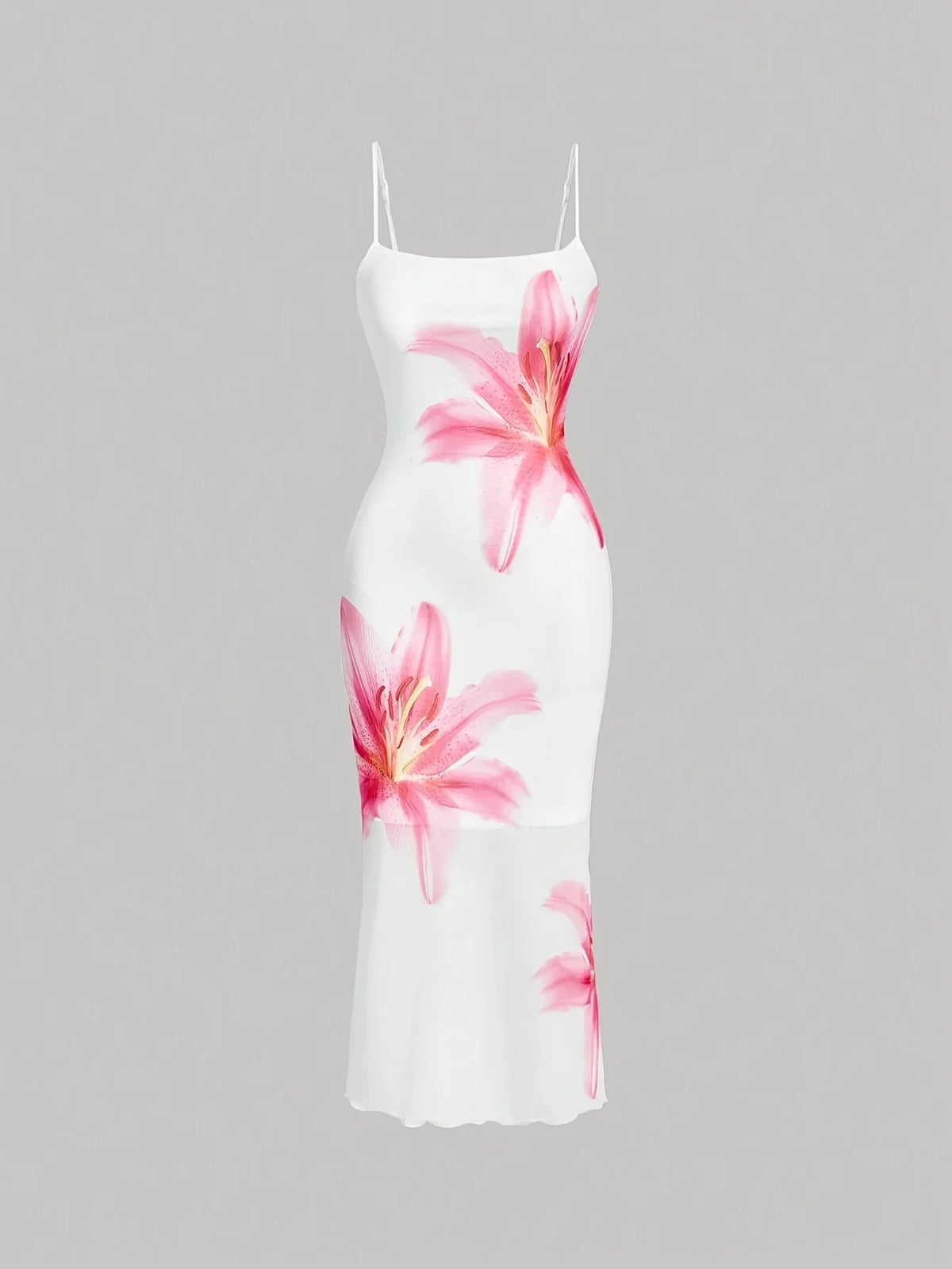 White Floral Square Neck Bodycon Midi Dress