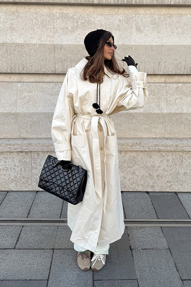 White Long Belted Trench Coat