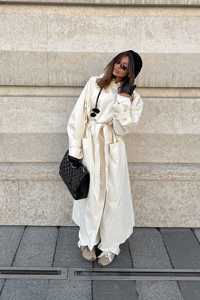 White Long Belted Trench Coat