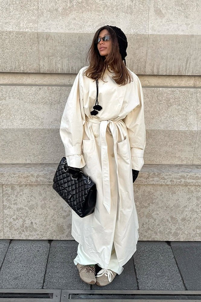 White Long Belted Trench Coat