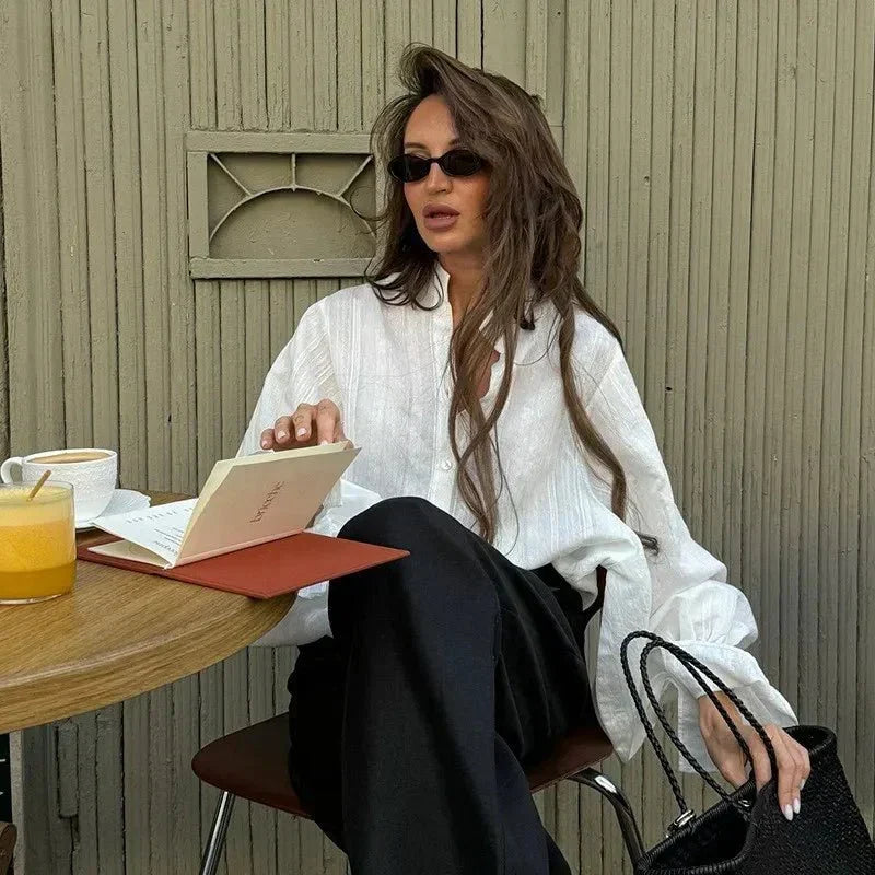 White Oversized Cotton Button Up Blouse