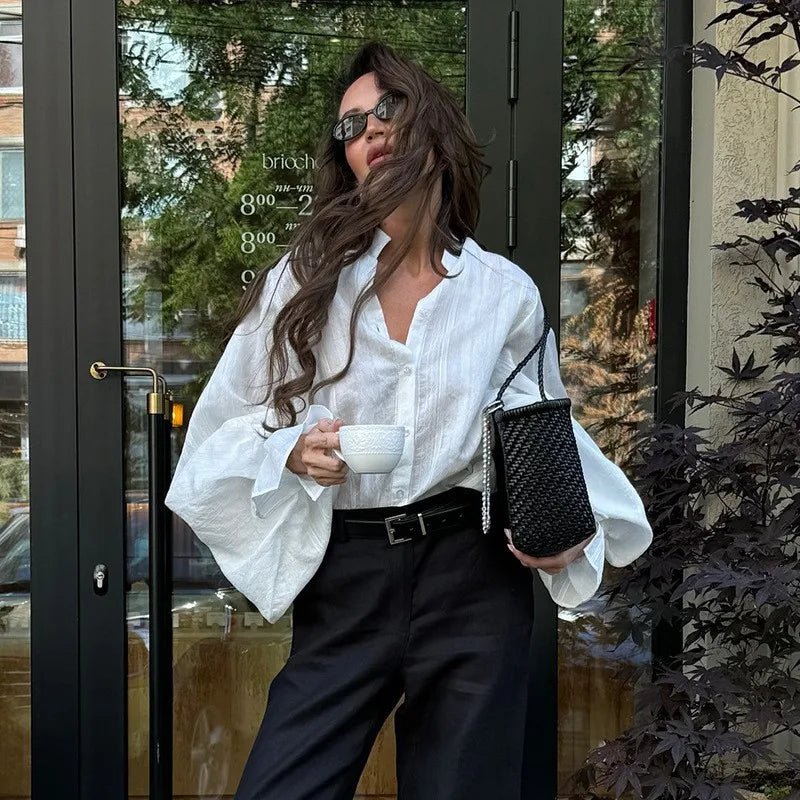 White Oversized Cotton Button Up Blouse