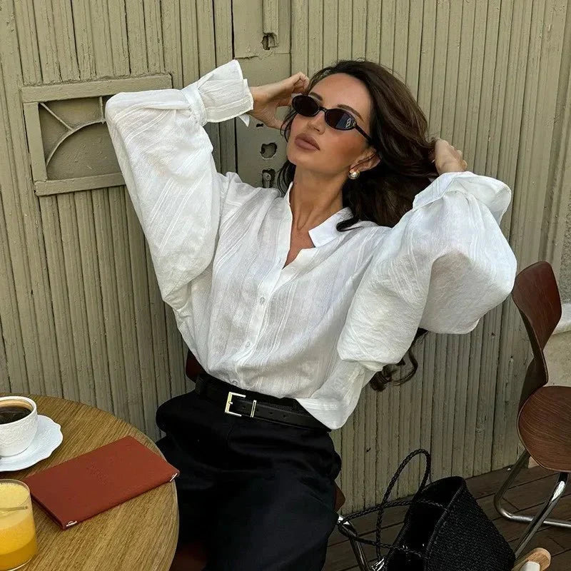White Oversized Cotton Button Up Blouse