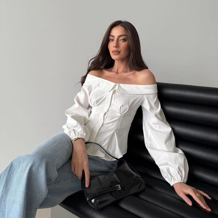 White Ribbed Off-Shoulder Fitted Top