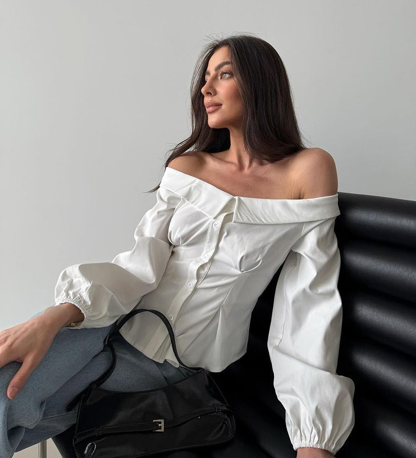 White Ribbed Off-Shoulder Fitted Top