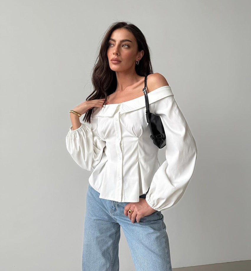 White Ribbed Off-Shoulder Fitted Top