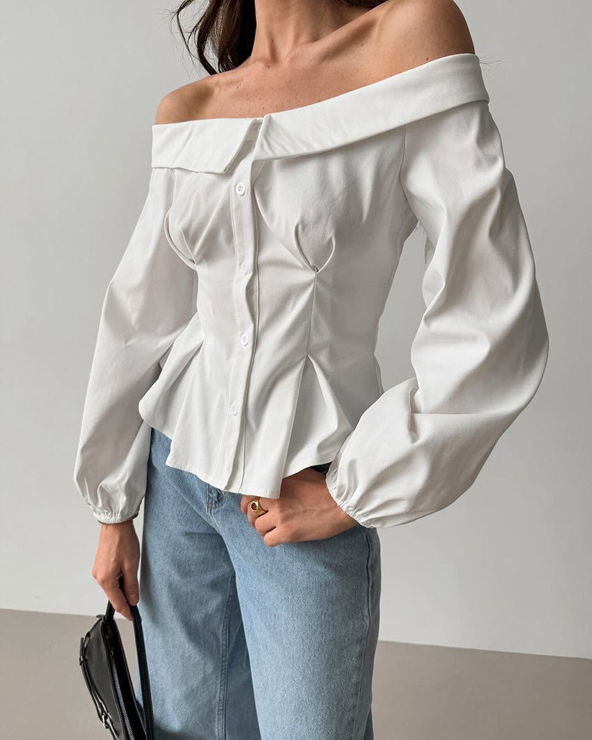 White Ribbed Off-Shoulder Fitted Top