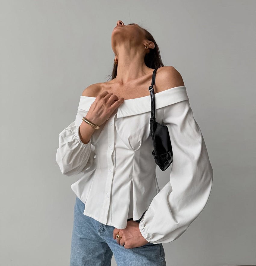 White Ribbed Off-Shoulder Fitted Top