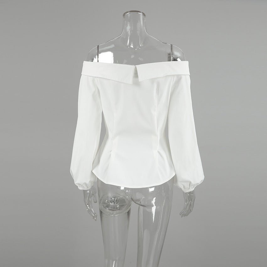 White Ribbed Off-Shoulder Fitted Top