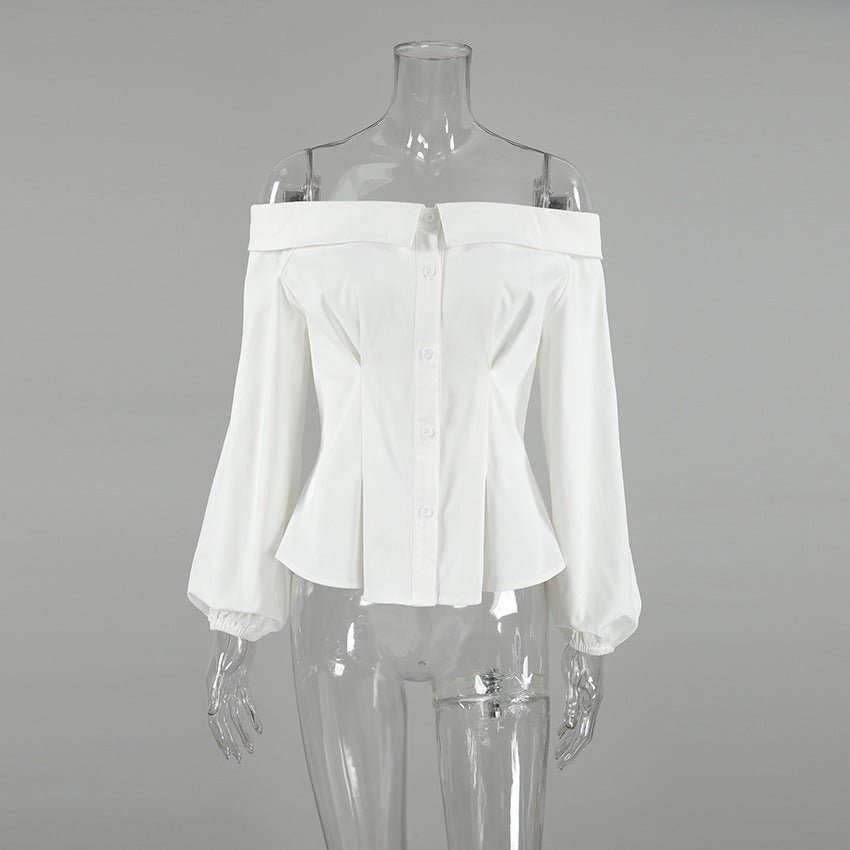 White Ribbed Off-Shoulder Fitted Top