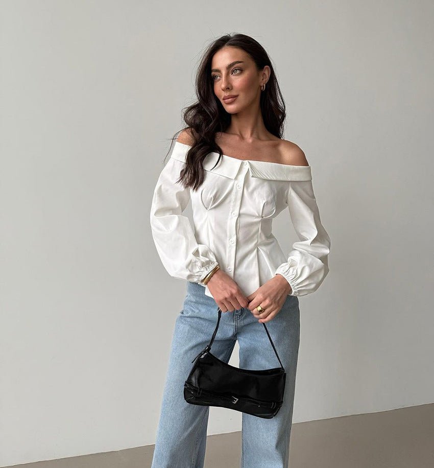 White Ribbed Off-Shoulder Fitted Top
