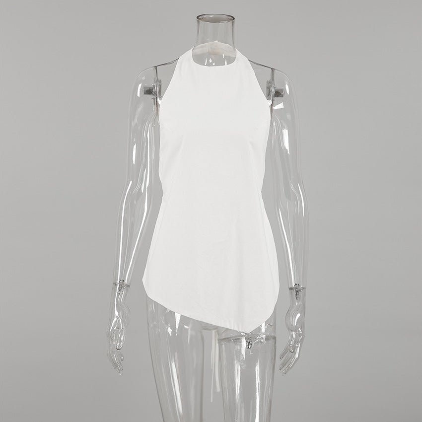 White Satin Finish Halter Top with Open Back
