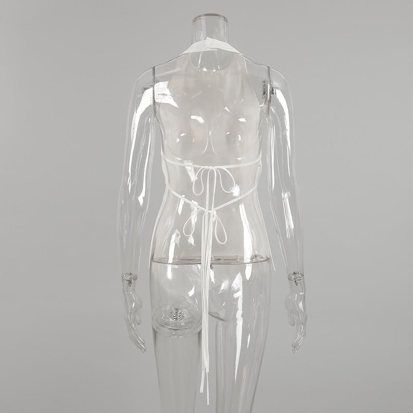 White Satin Finish Halter Top with Open Back
