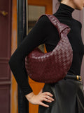 Wine Red Braided Croissant Shoulder Bag